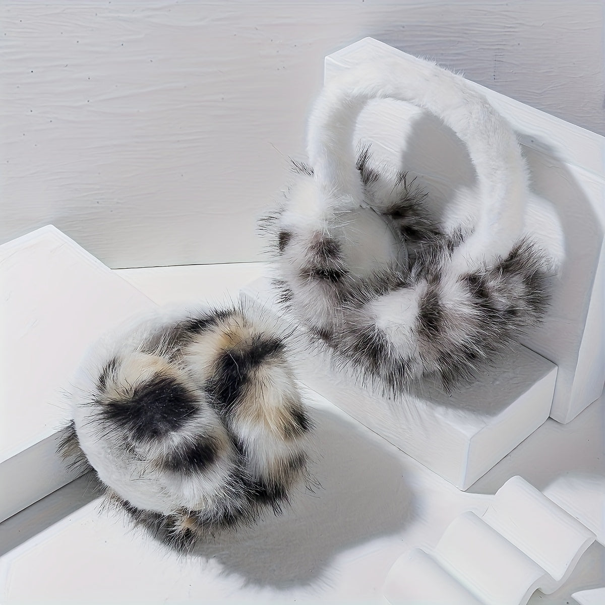Women's Plush Ear Warmers Brown Fur Texture Foldable Stretchable Ear Muffs