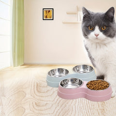 Stainless Steel Double Pet Bowls For Dogs And Cats Non Skid Base