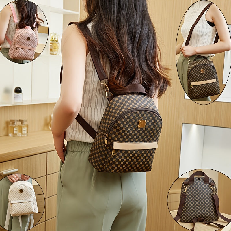 Geometric Pattern Backpack with Metal Decor for Work & Outdoor