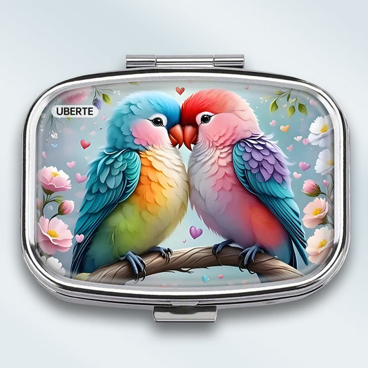 UBERTE Love Bird Metal Pill Box 2 Compartments Travel Jewelry Storage