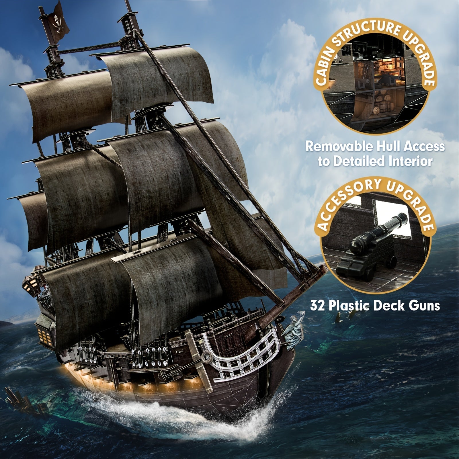 3D Puzzle Pirate Model with LED Lights