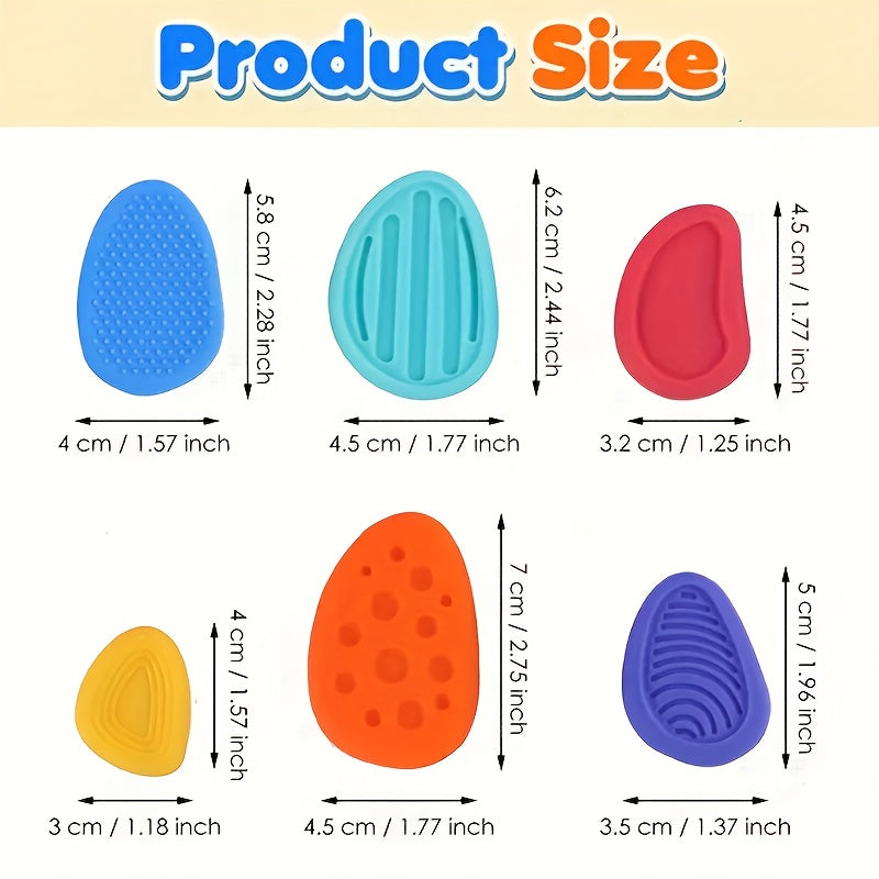 6pcs Soft Textured Fidget Stones, Teenagers & Adults, Durable, Colorful
