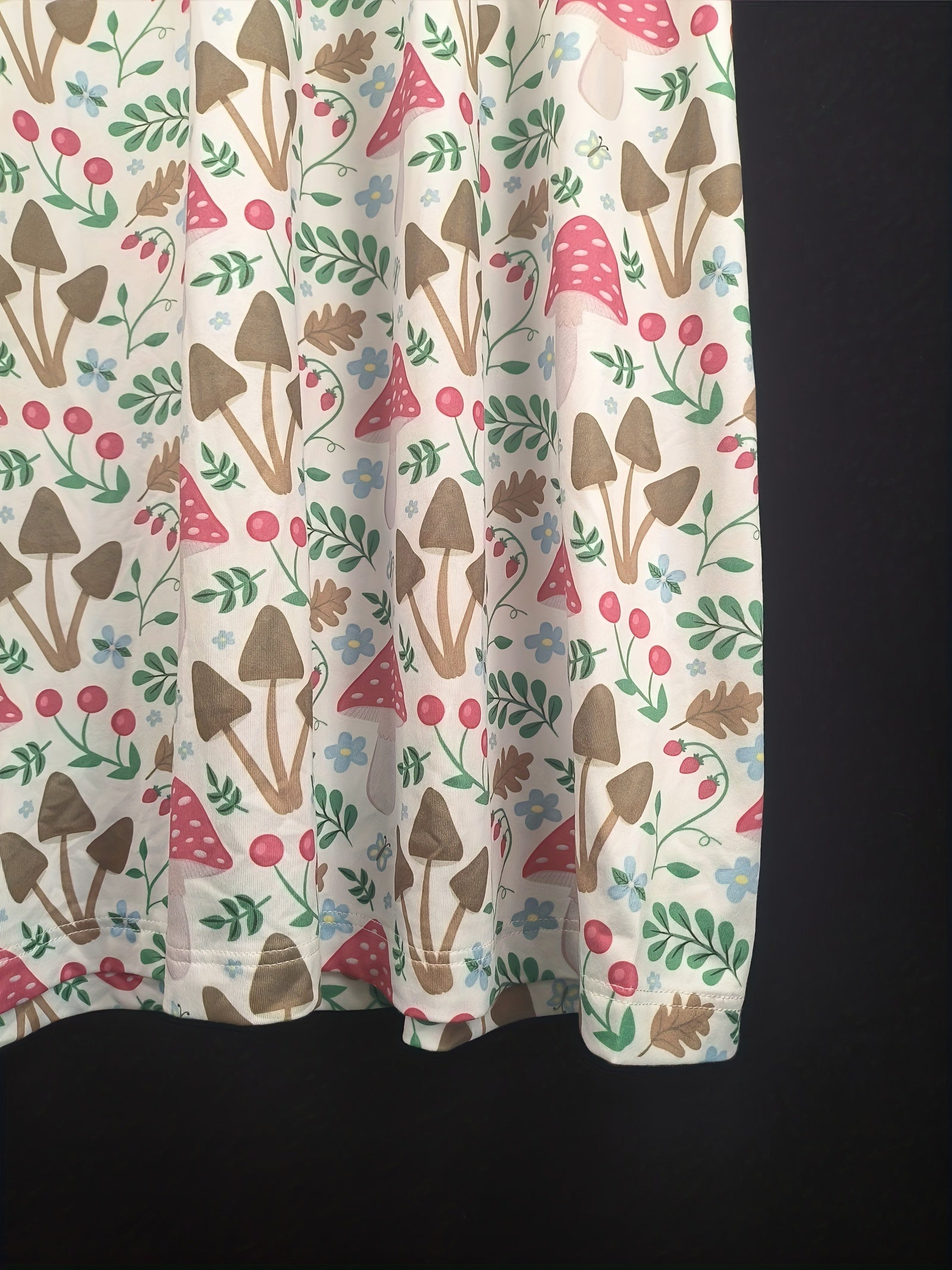  Mushroom & Leaf Print Dress Short Sleeve