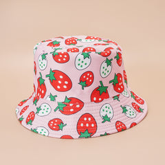 Graffiti Strawberry Print Bucket Hats Sun Hat Reversible Outdoor Party Hats