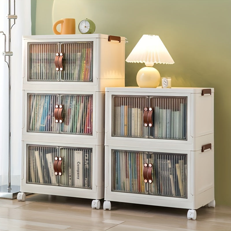 Plastic Foldable Storage Box With Doors Stackable Clothes Storage Shelf