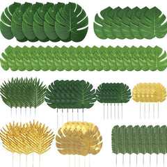 72pcs Artificial Tropical Palm Leaves Monstera Leaves Safari Jungle Leaf