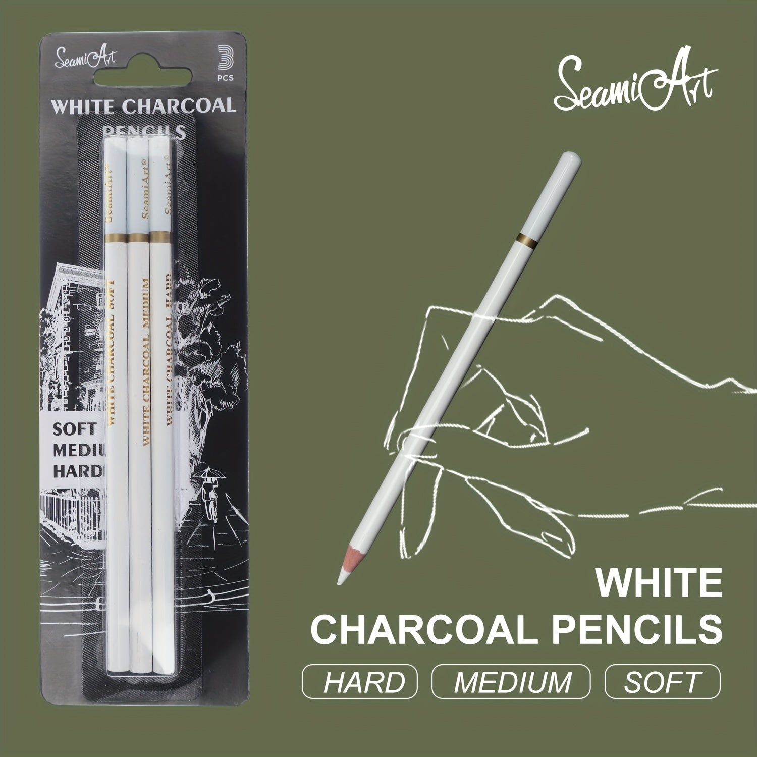 SeamiArt 3Pcs Charcoal Pencil Sketch Art Tools