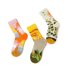 6 Pairs Floral Print Socks Colorblock Crew Socks Women's Stockings