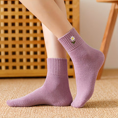 5 Pairs Floral Embroidery Socks Women's Stockings & Hosiery