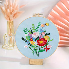 Flower Leaf & Butterfly Embroidery DIY Self Embroidery Set With Hoop