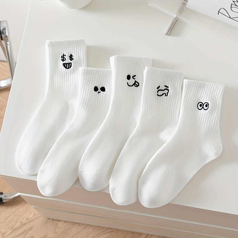 5 Pairs Expression Print Socks Fun & Cute Crew Socks Women's Stockings