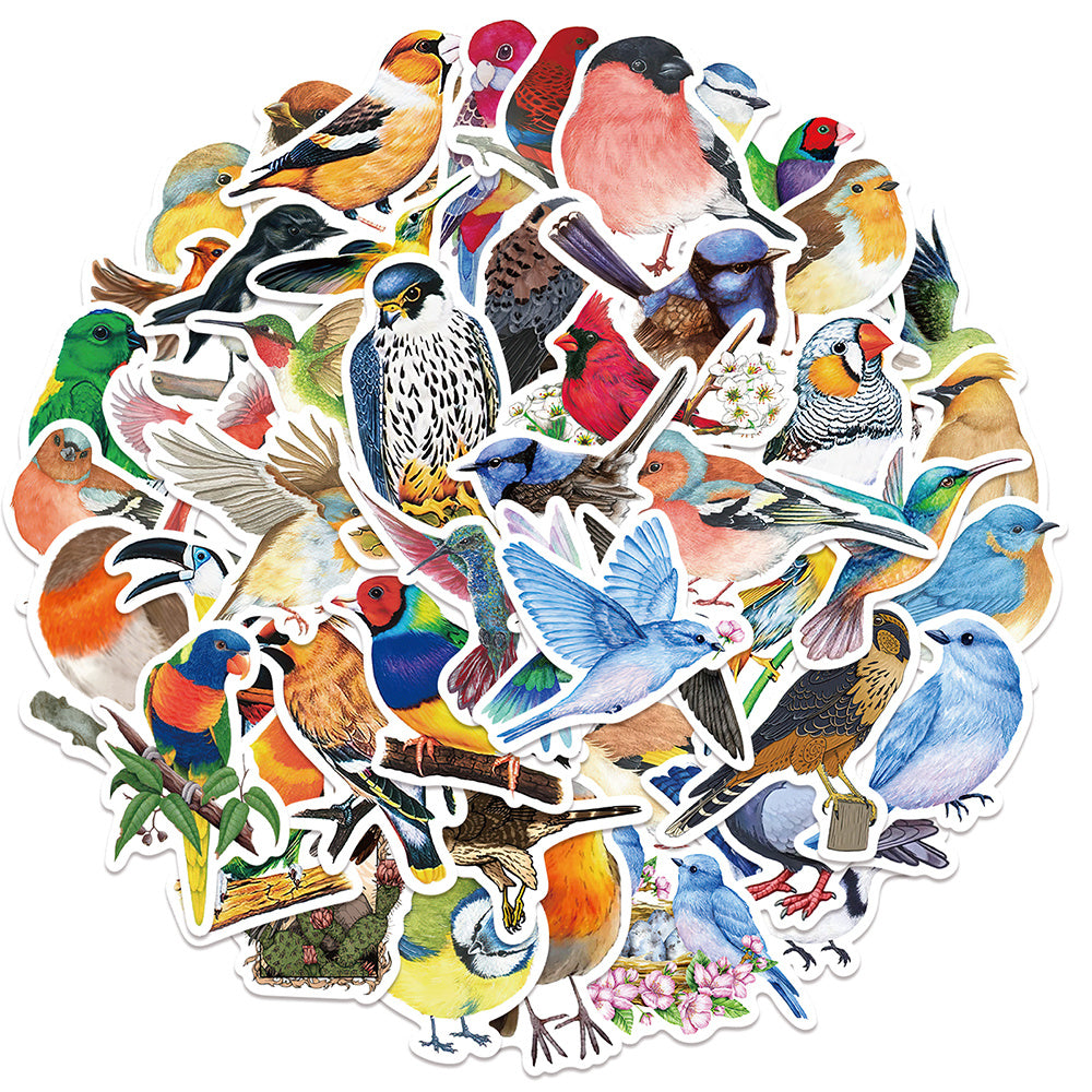 50 Colorful Bird Stickers Scrapbook Laptop Luggage Gift Stickers