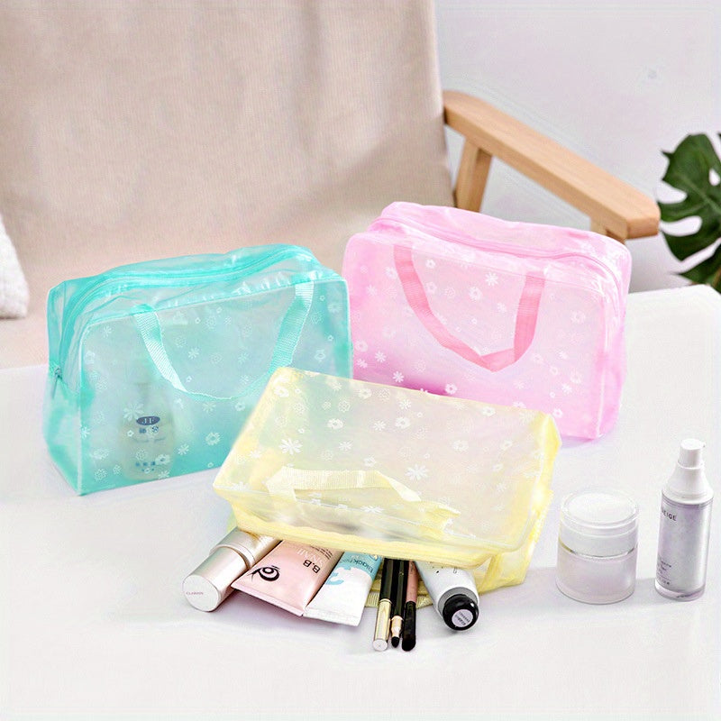 3pcs PVC Floral Toiletry Bag Portable Cosmetic Waterproof Travel Storage