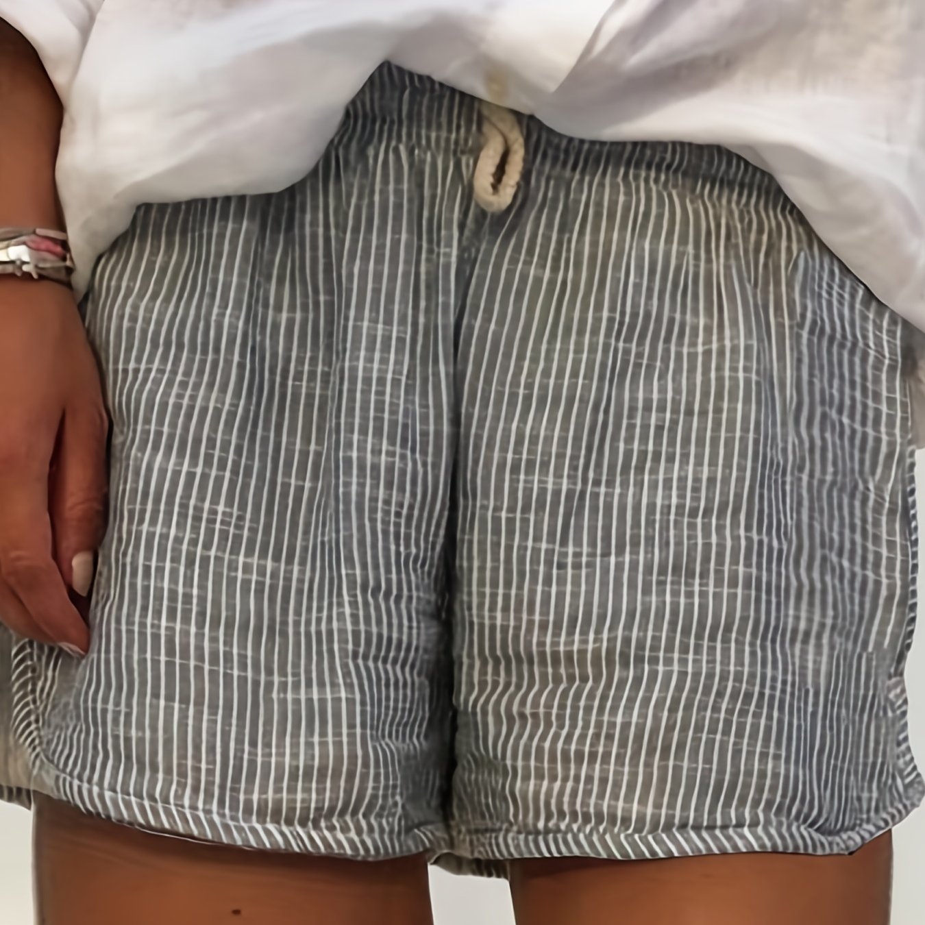  Grid Print Drawstring Stretch Shorts