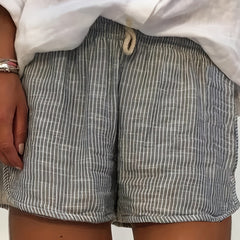  Grid Print Drawstring Stretch Shorts