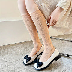 Heart Pattern Calf Socks Hollow Out Knee High Socks Women's Stockings