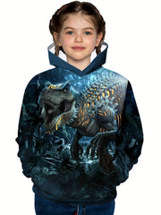 Dino Skeleton 3D Print Kid's Hoodie Halloween Style Long Sleeve Top