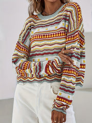  Colorblock Geometric Print Sweater