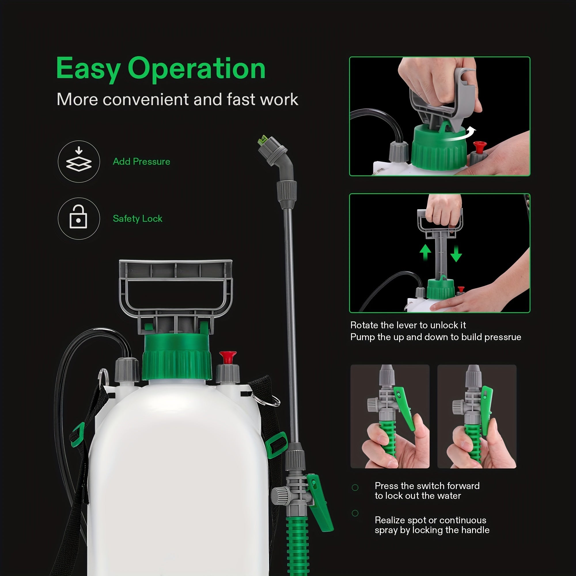Garden Water Sprayer 3 Gallon Pump Pressure Bottle w/ 3 Nozzles, Strap & Valve