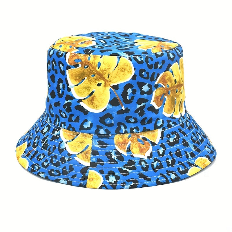 Leaf Leopard Print Bucket Hat Reversible Sunscreen