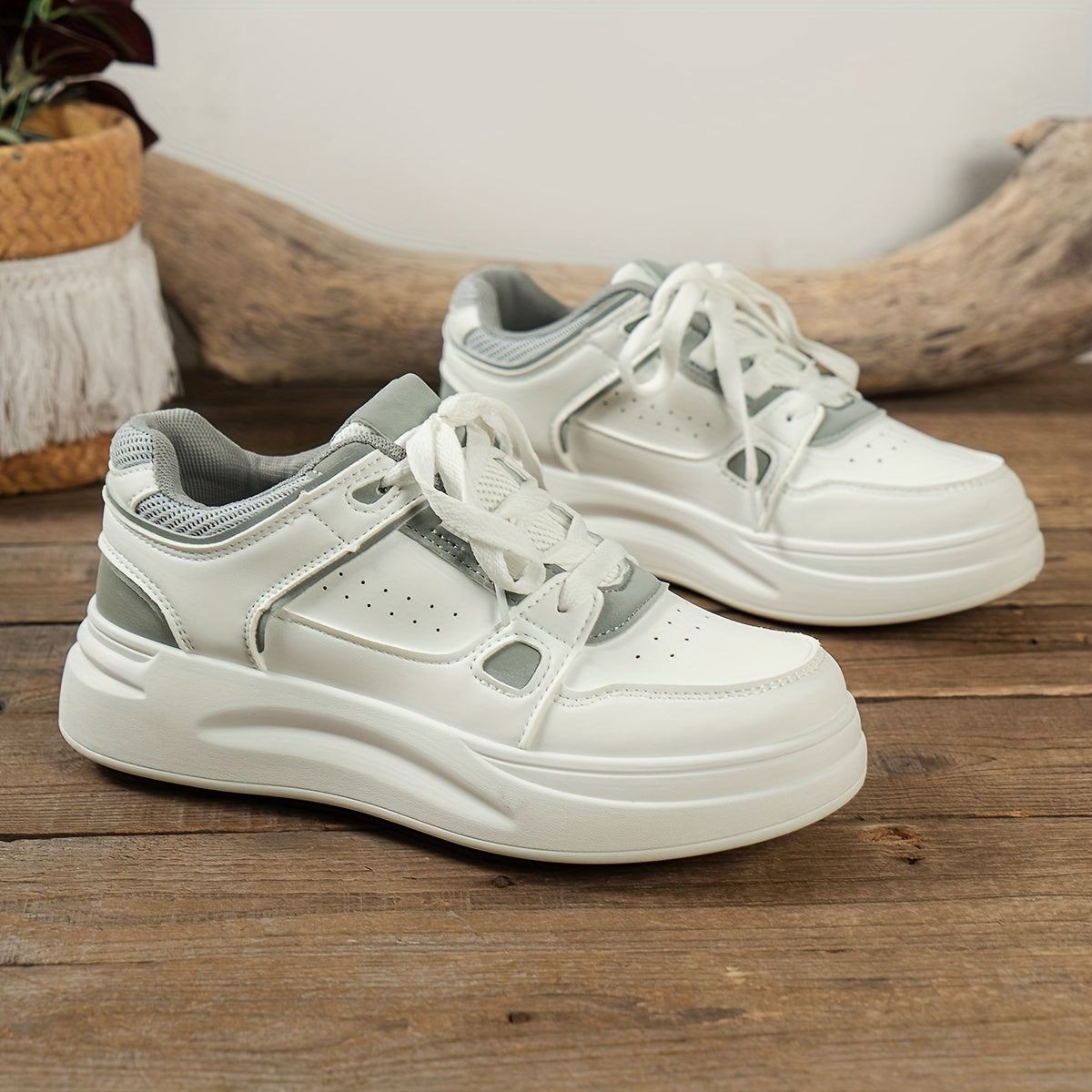 Faux Leather Non Slip Chunky Sneakers Casual Wear Resistance Running Shoes