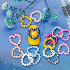 300Pcs Colorful Hollow Pearly Heart Pearl Nail Charm Acrylic Heart Decoration