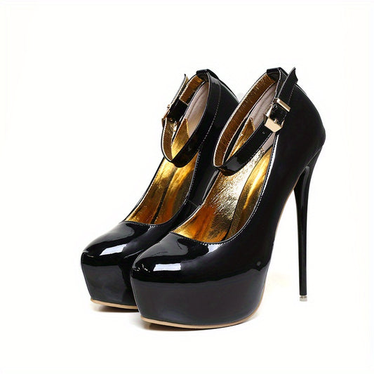 Women's Platform High Heels Patent Leather Ankle Strap Stiletto Heels