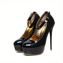 Women's Platform High Heels Patent Leather Ankle Strap Stiletto Heels