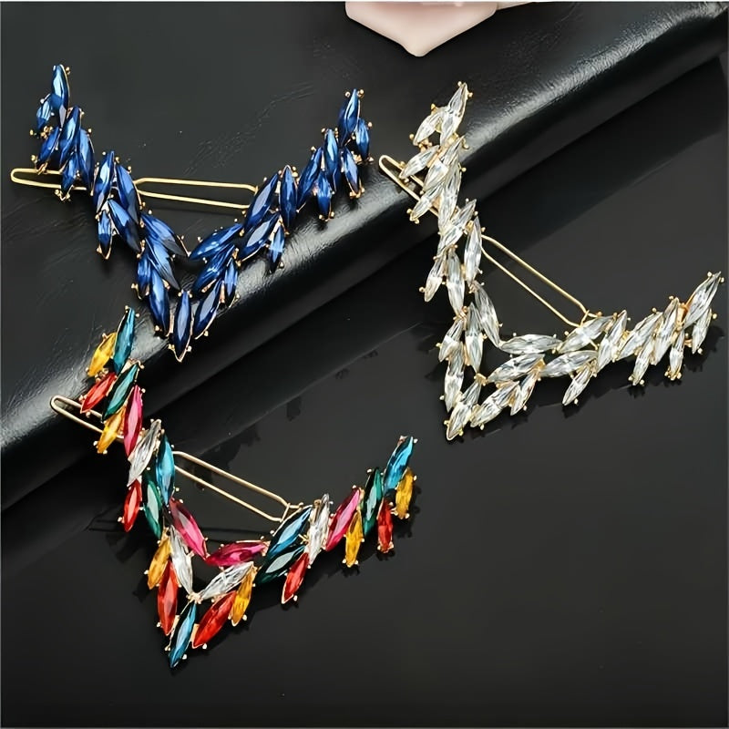 Vintage Rhinestone V Barrette Hair Clip for Women Girls