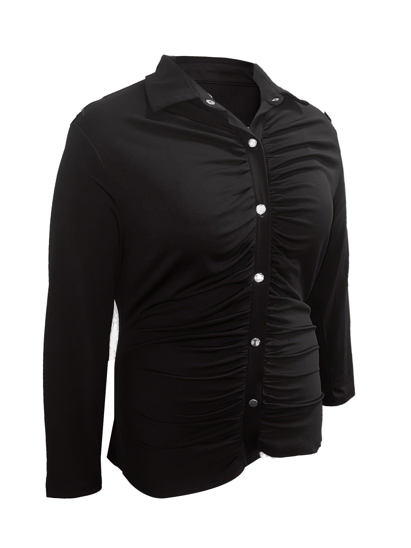  Solid Button Down Long Sleeve Blouse