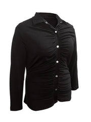  Solid Button Down Long Sleeve Blouse