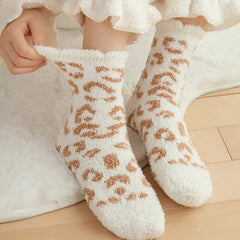 Leopard Print Warm Home Floor Socks Women's Stockings