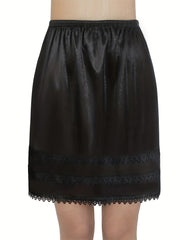 Lace Trim Solid Skirt Stretch Half Slips Petticoat Women's Underwear