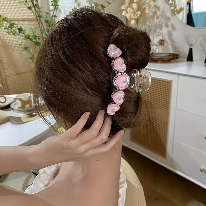 Pink Love Heart Hair Claw Clips Acrylic Grip Hair Jaw Clip