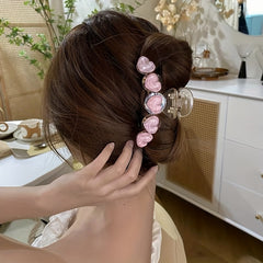 Pink Love Heart Hair Claw Clips Acrylic Grip Hair Jaw Clip