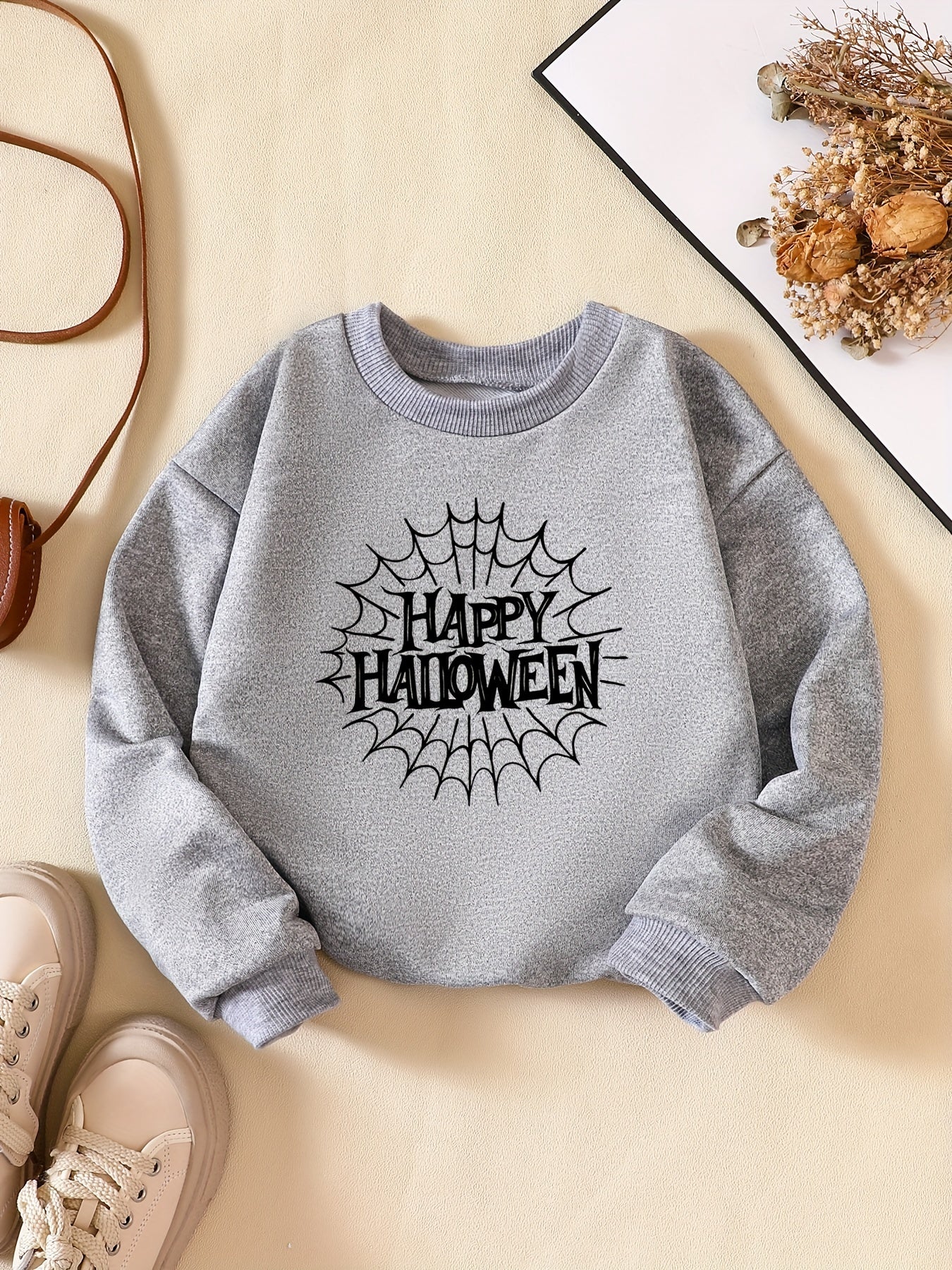 Girls' Happy Halloween Print Sweatshirt Long Sleeve Pullover