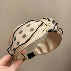 Polka Dot Knotted Hairband Retro Mesh Headband Wide Brim Headwear