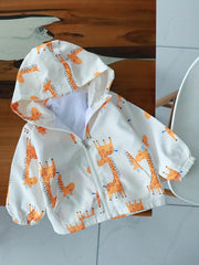Boys Giraffe Print Hooded Windbreaker Jacket