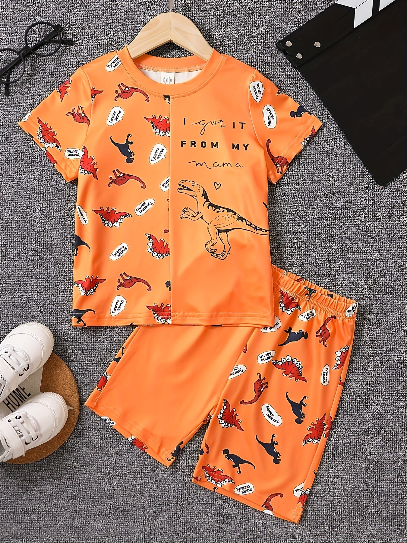 Boys Dinosaur Graphic Print T-shirt & Shorts Set for Summer