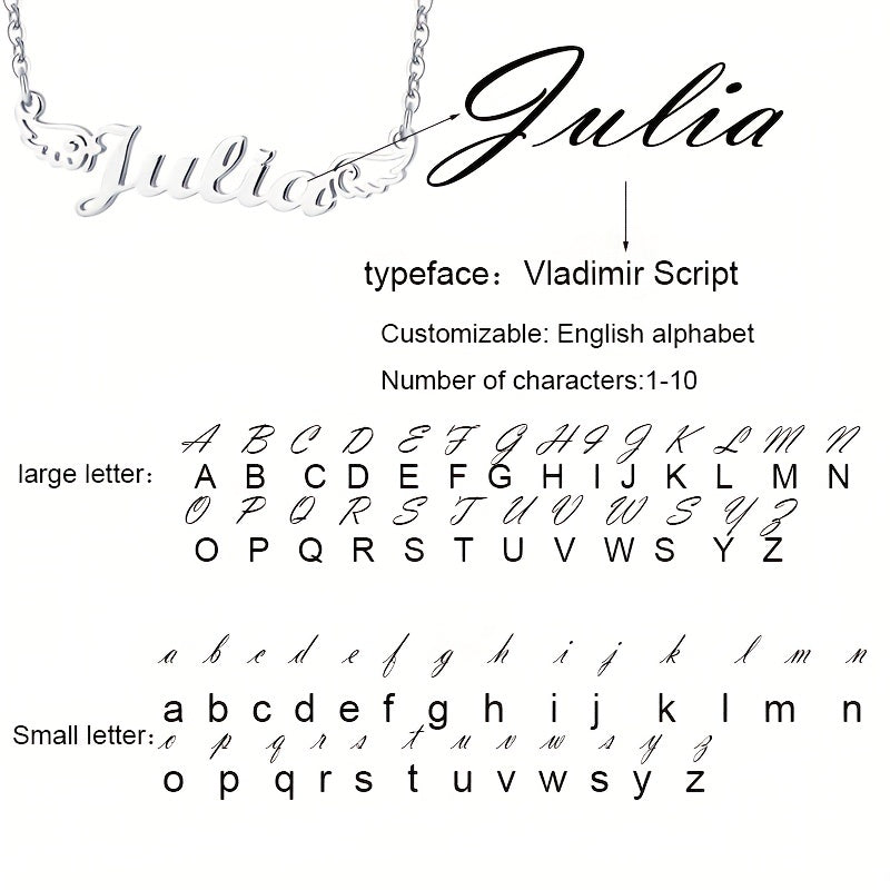 Personalized Angel Wings Pendant Name Necklace Custom Engraved Letter Hollow Cut