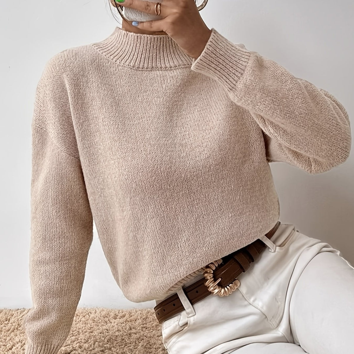 Mock Neck Knit Sweater Long Sleeve