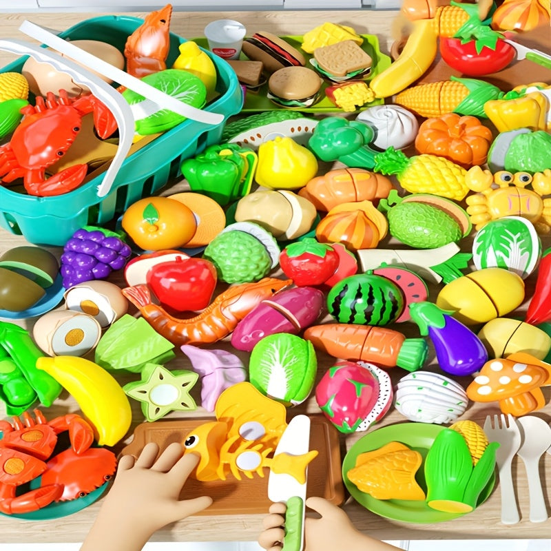 Pretend Play Kitchen Set with 29 Sliced Fruits & Vegetables