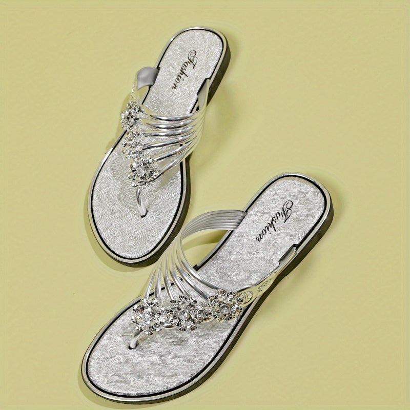 Rhinestone Flip Flops Flat Summer Shoes