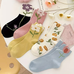 5 Pairs Women's Floral Mid Tube Socks