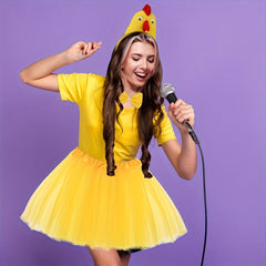 Adorable Chicken Costume Set 3D Headband Bow Tail Short Skirt Party Dress Up