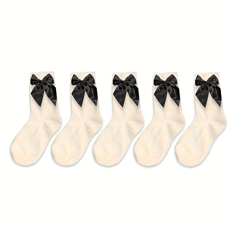 5 Pairs Bow Decor Socks Comfy & All match Women's Stockings