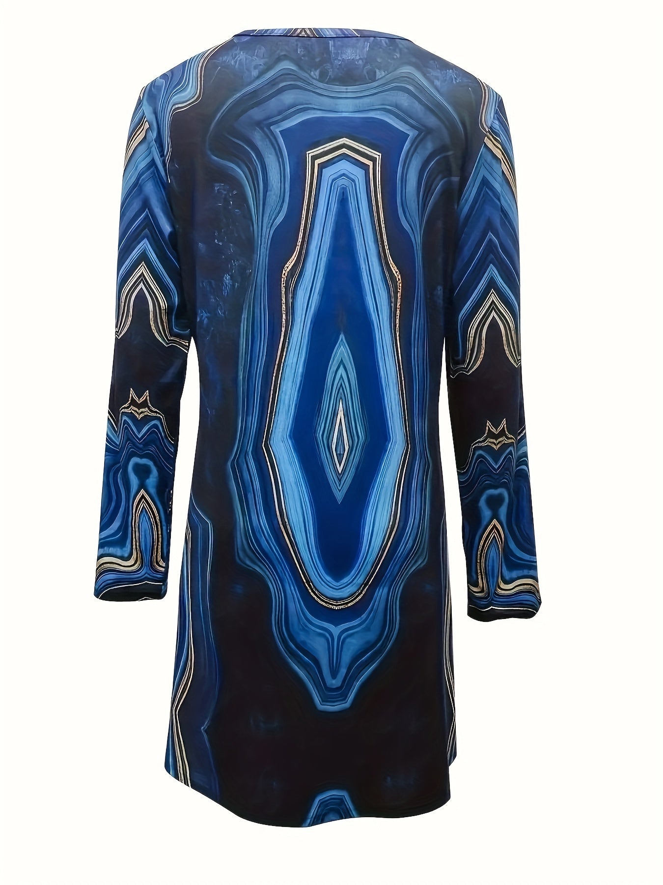  Marble Print Notched Neck Mini Dress