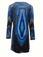  Marble Print Notched Neck Mini Dress