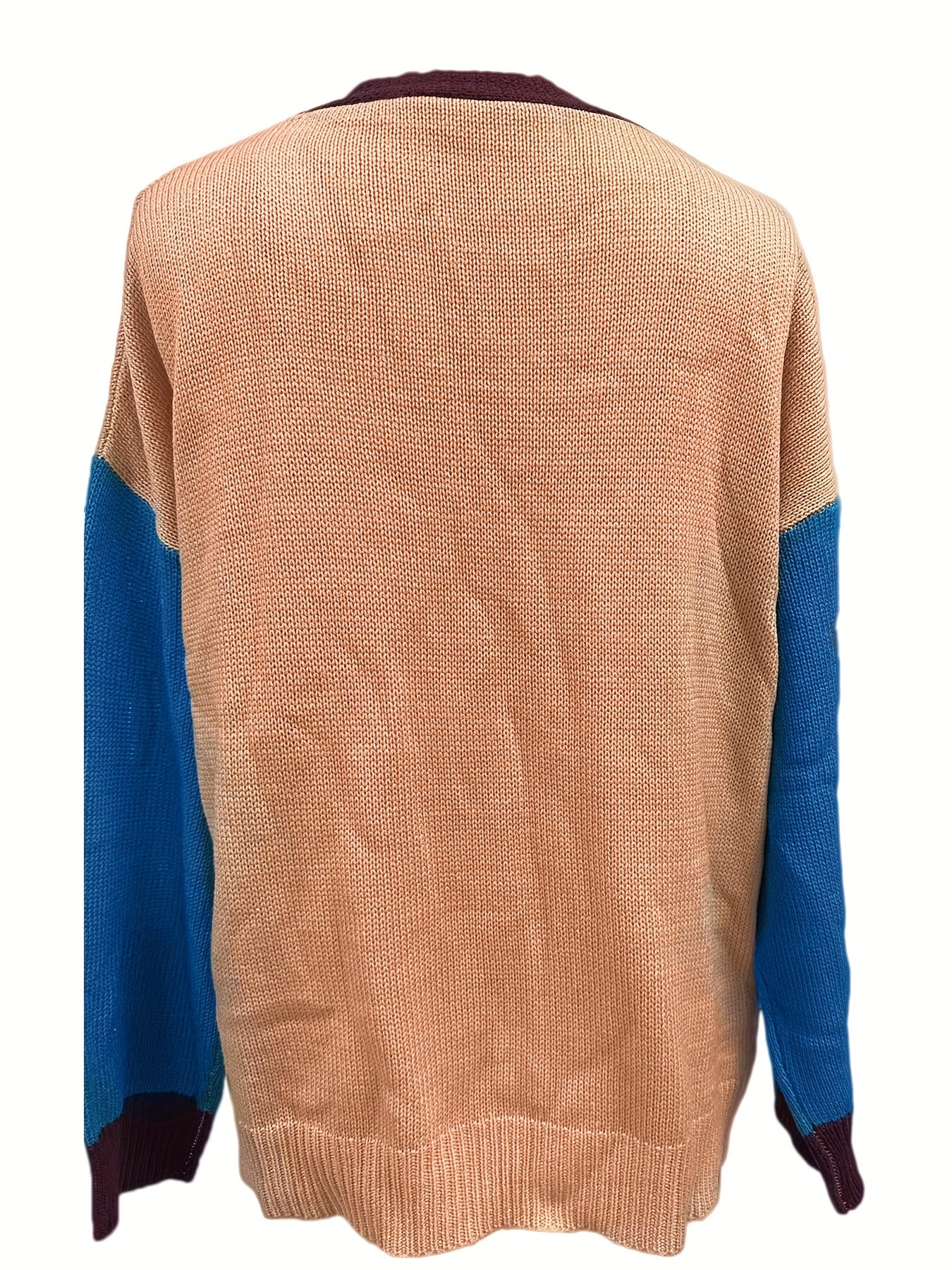  Colorblock Long Sleeve Button Front Sweater Cardigan