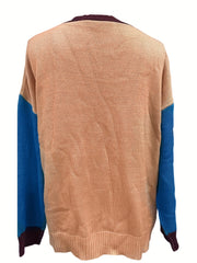  Colorblock Long Sleeve Button Front Sweater Cardigan
